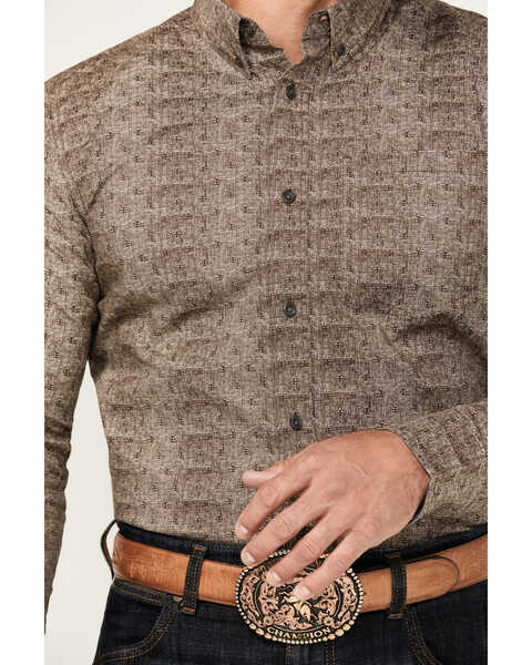 Image #3 - Cody James Men's Crossed Geo Print Long Sleeve Button-Down Stretch Western Shirt, Brown, hi-res