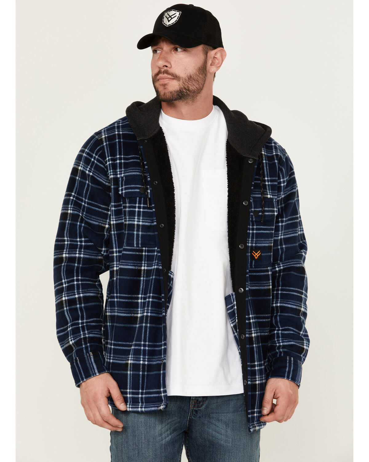 Image #1 - Hawx Men's Hooded Printed Polar Fleece Jacket, Navy, hi-res