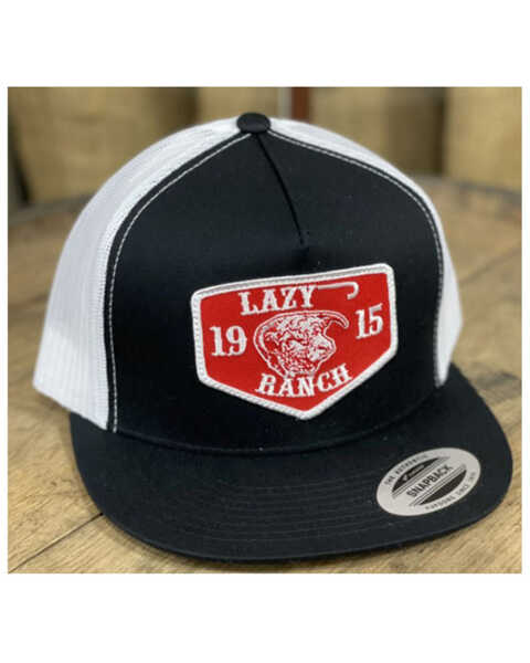 Lazy J Ranch Men's Red Ranch Logo Patch Mesh-Back Ball Cap  , Black, hi-res