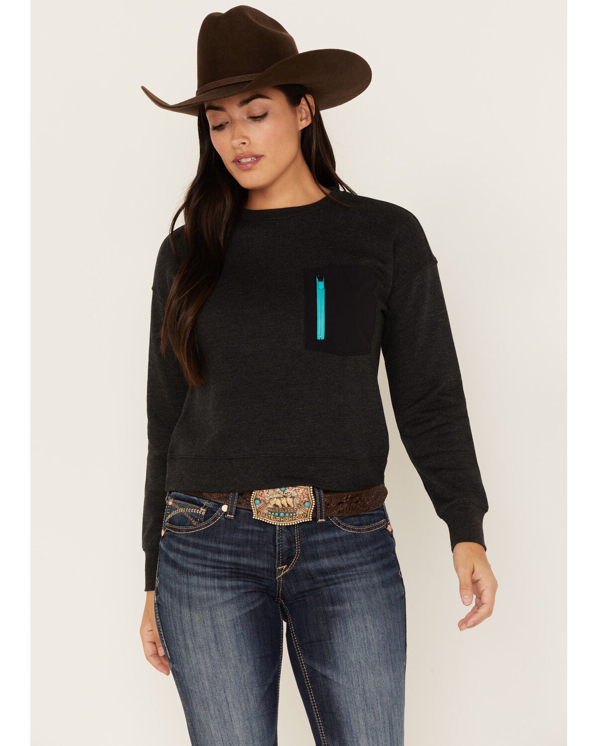 RANK 45&reg; Women's Logo Sweatshirt, Black, hi-res