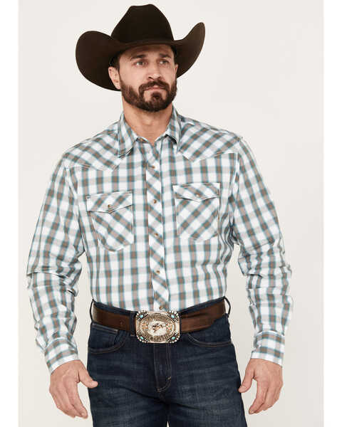 Image #1 - Wrangler 20X Men's Plaid Print Long Sleeve Snap Western Shirt, Brown, hi-res