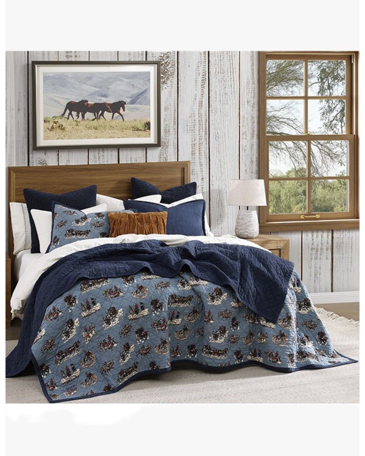 Image #1 - HiEnd Accents Settler Reversible King Size Quilt Set - 3 Piece, Blue, hi-res