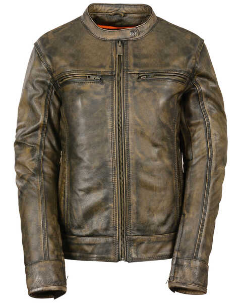 Image #1 - Milwaukee Leather Women's Brown Distressed Vented Scooter Leather Jacket - 3X, , hi-res