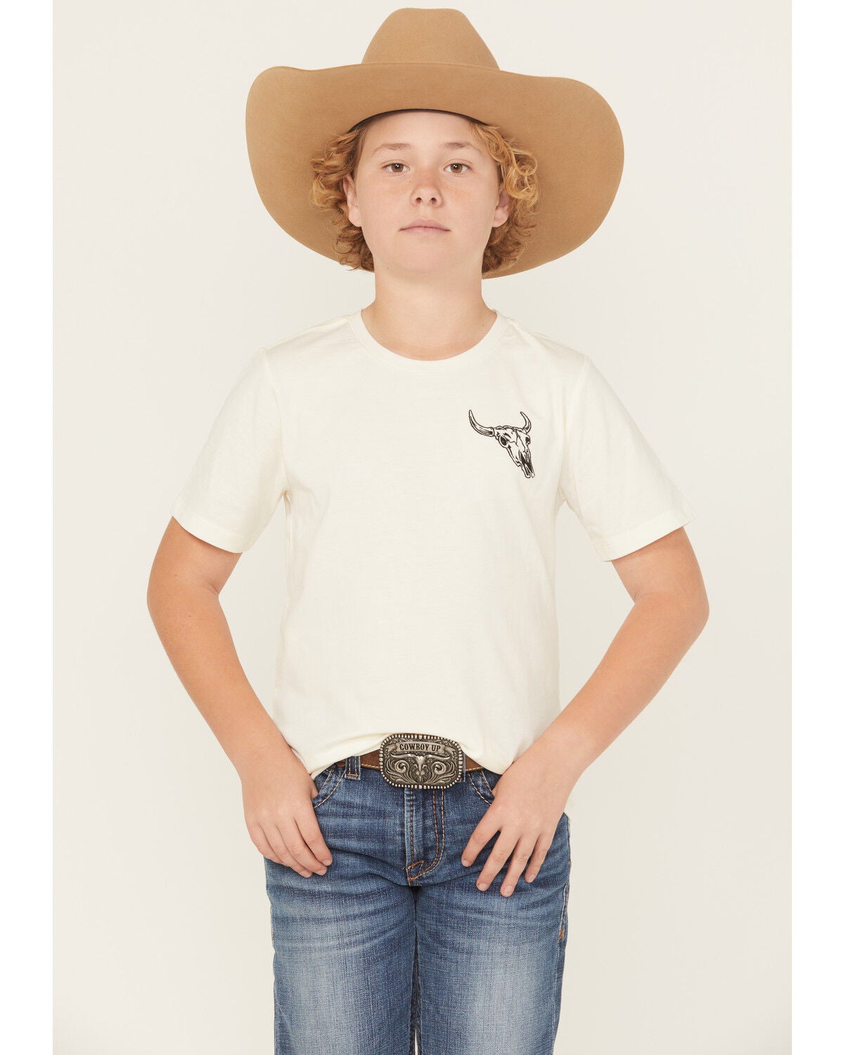Sable Sky Boys' Cow Skull Short Sleeve Graphic T-Shirt, Tan, hi-res