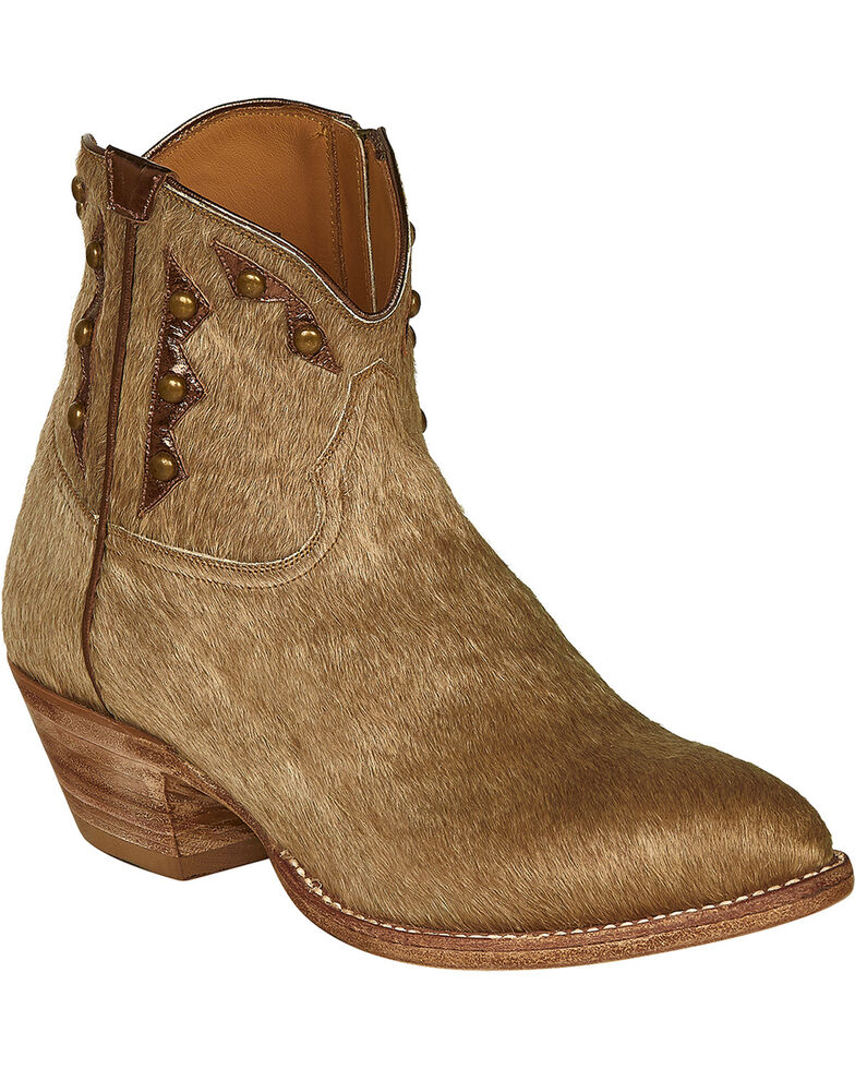 Lucchese Handmade Tan Hair-On Calf Demi Cowgirl Booties - Pointed Toe , Natural, hi-res