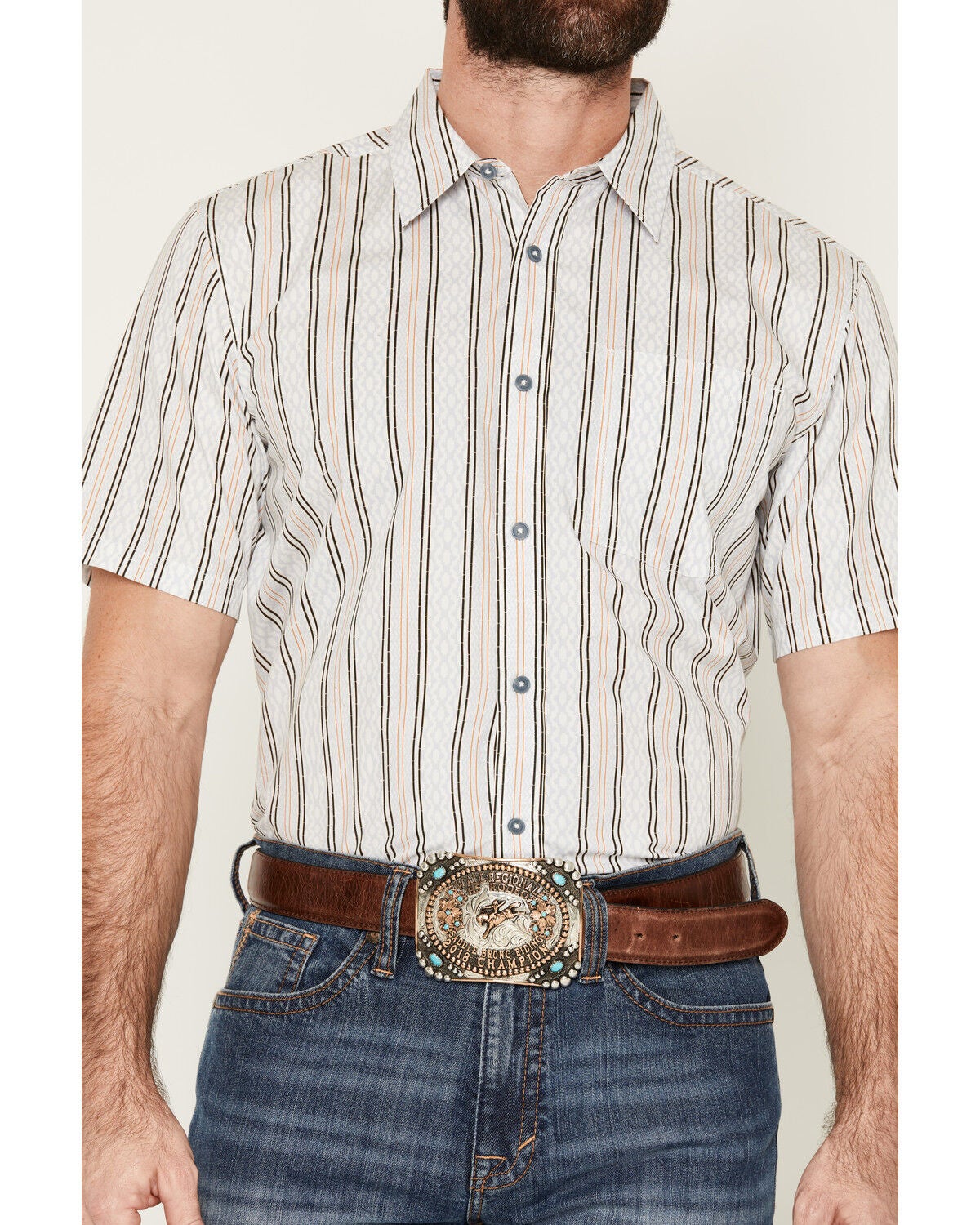 Image #3 - Gibson Trading Co Men's Walter White Geo Print Short Sleeve Button-Down Western Shirt, Light Blue, hi-res