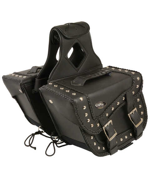 Image #3 - Milwaukee Leather Medium Braided Zip-Off PVC Throw Over Saddle Bag with Studs, Black, hi-res
