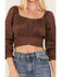 Image #3 - Beyond The Radar Women's Faux Suede Tie Back Crop Top, Chocolate, hi-res
