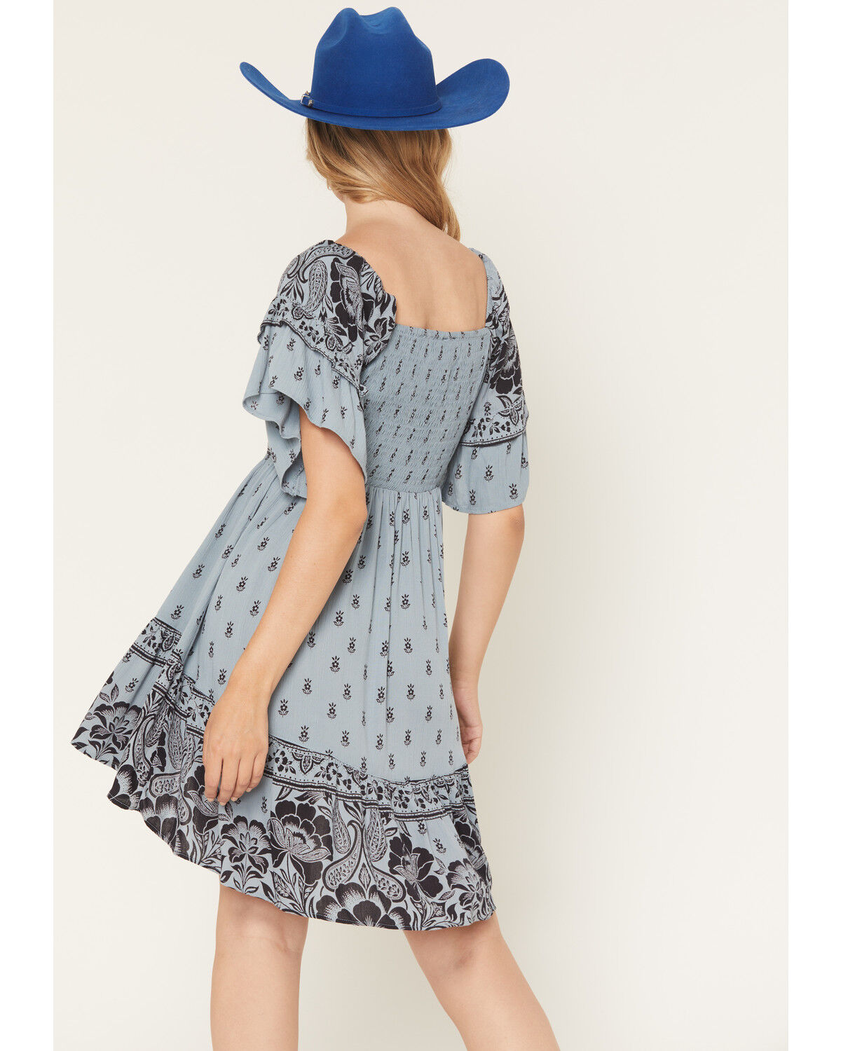 Image #4 - Angie Women's Floral Print Short Sleeve Mini Dress, Blue, hi-res