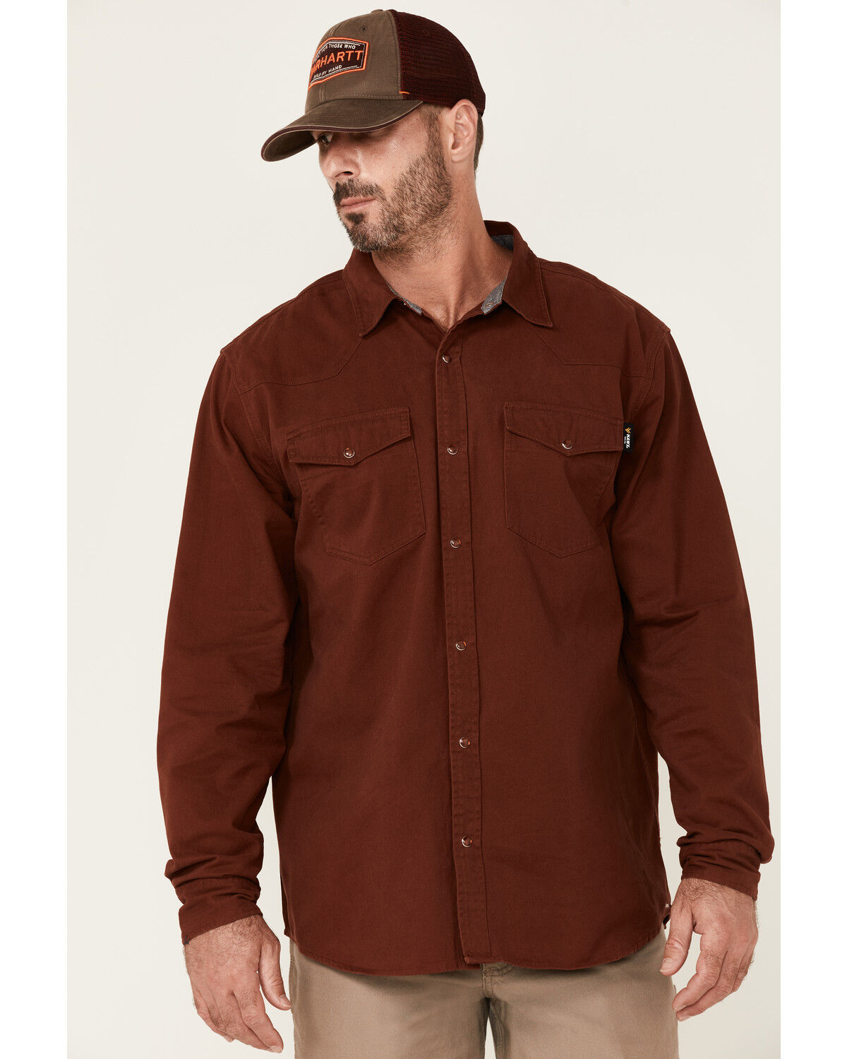 Image #1 - Hawx Men's Solid Mahogany Twill Snap Long Sleeve Work Shirt - Tall, Mahogany, hi-res
