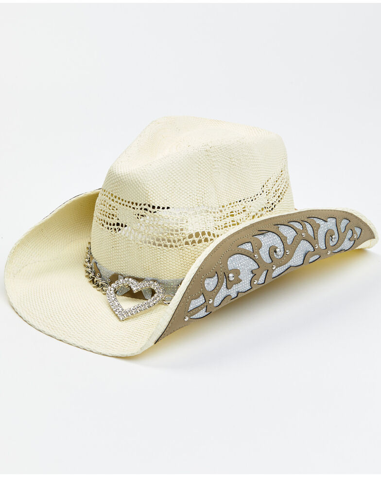 Shyanne Women's Straw Wedding Western Hat, White, hi-res