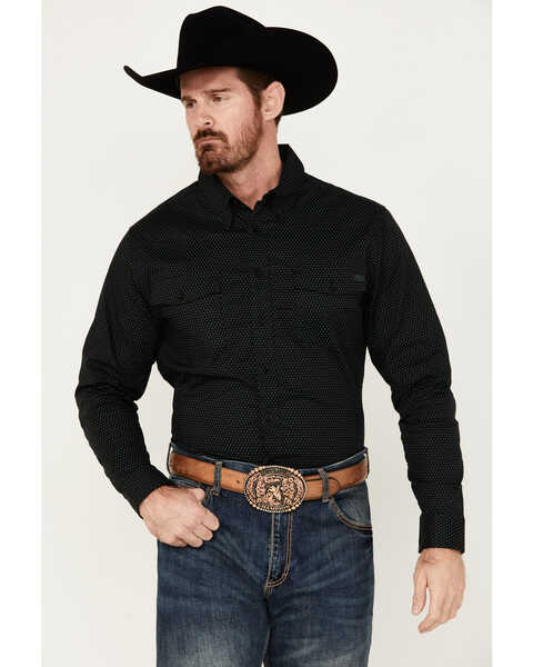 Image #1 - Justin Men's Boot Barn Exclusive JustFlex Diamond Geo Print Long Sleeve Button-Down Western Shirt , Black, hi-res