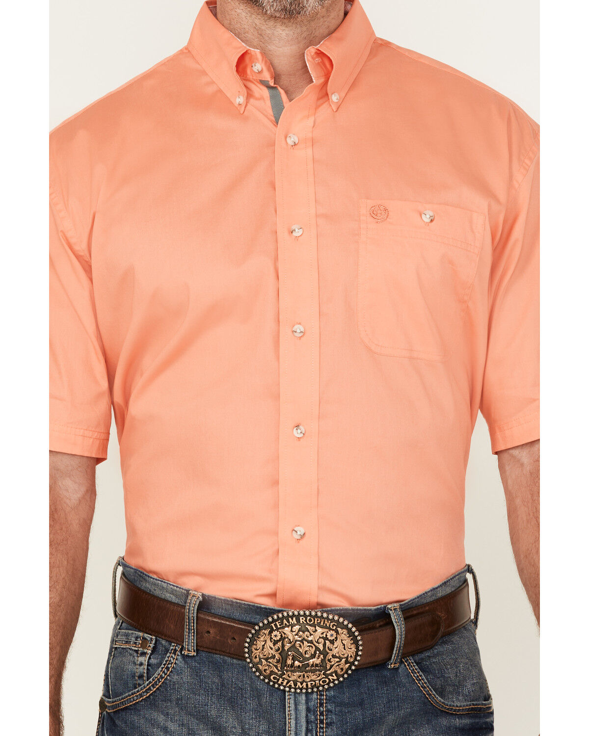 Image #3 - George Strait by Wrangler Solid Short Sleeve Button-Down Stretch Western Shirt, Orange, hi-res