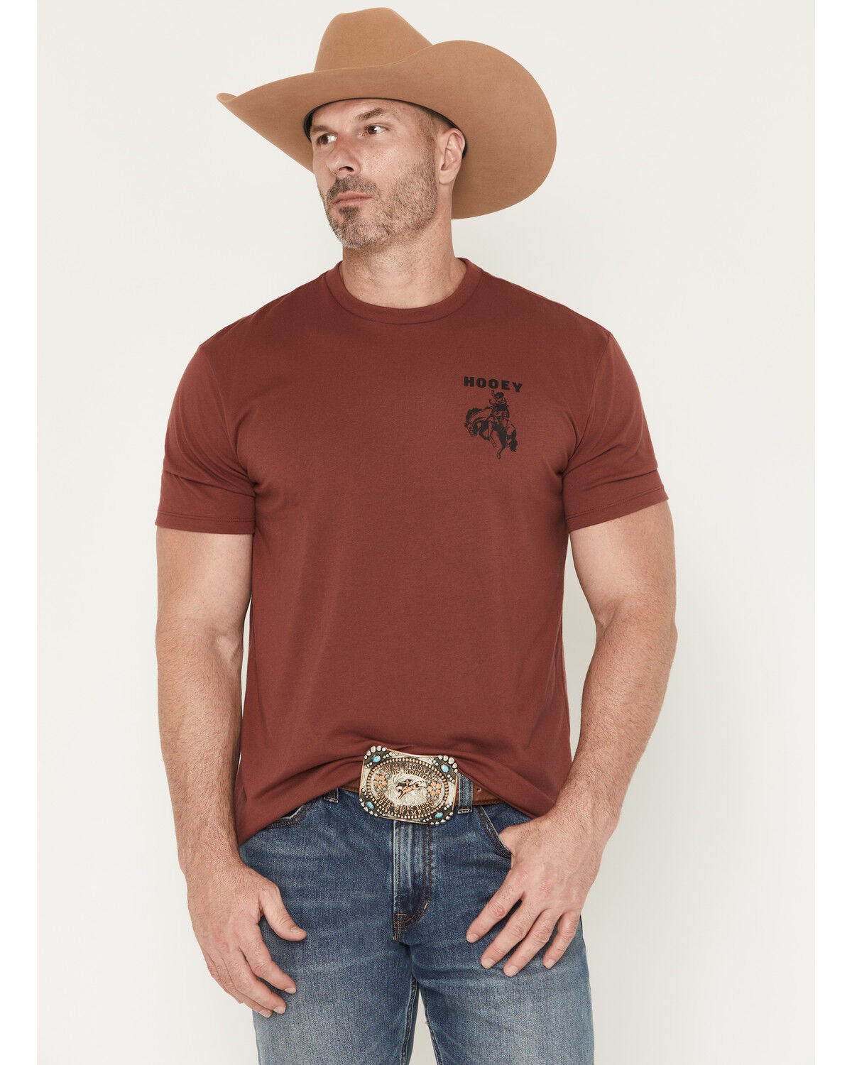 Image #2 - Hooey Men's Lucky Rider Short Sleeve Graphic T-Shirt, Burgundy, hi-res