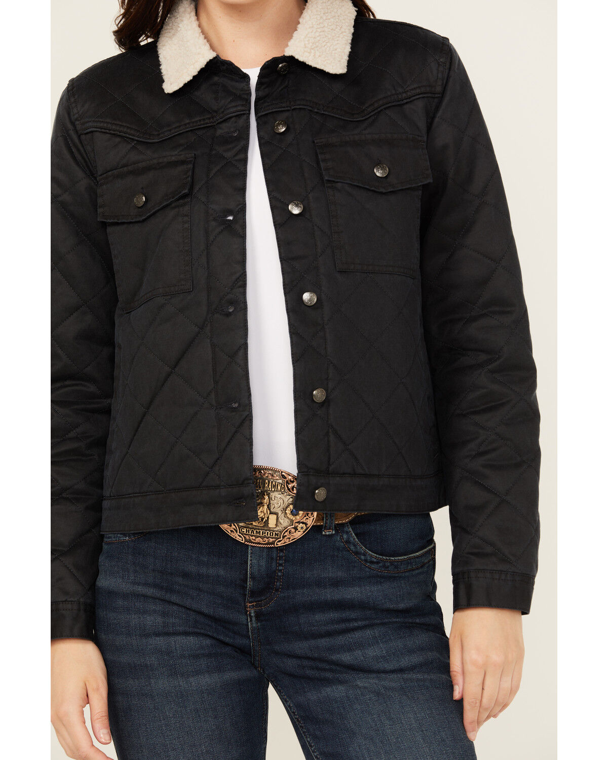 Image #3 - Shyanne Women's Oil Skinned Quilted Sherpa Trimmed Jacket, Navy, hi-res