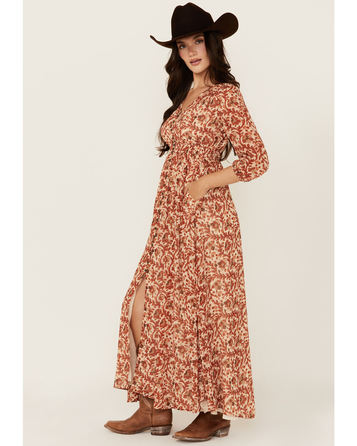 Image #2 - Shyanne Women's Chiffon Floral Print Maxi Dress, Taupe, hi-res