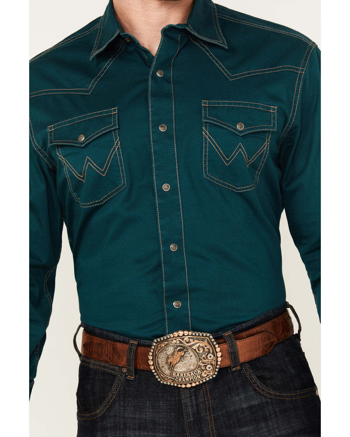 Image #3 - Wrangler Retro Men's Solid Long Sleeve Snap Western Shirt, Teal, hi-res