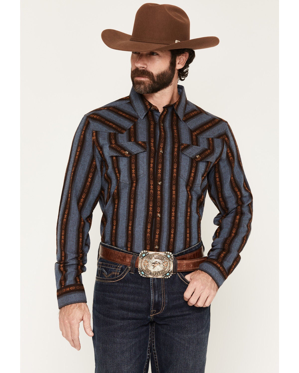 Cody James Men's Desert Creek Striped Long Sleeve Snap Flannel Shirt, Blue, hi-res