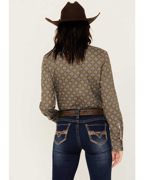 Image #4 - Cinch Women's Medallion Print Long Sleeve Button-Down Western Core Shirt , Olive, hi-res