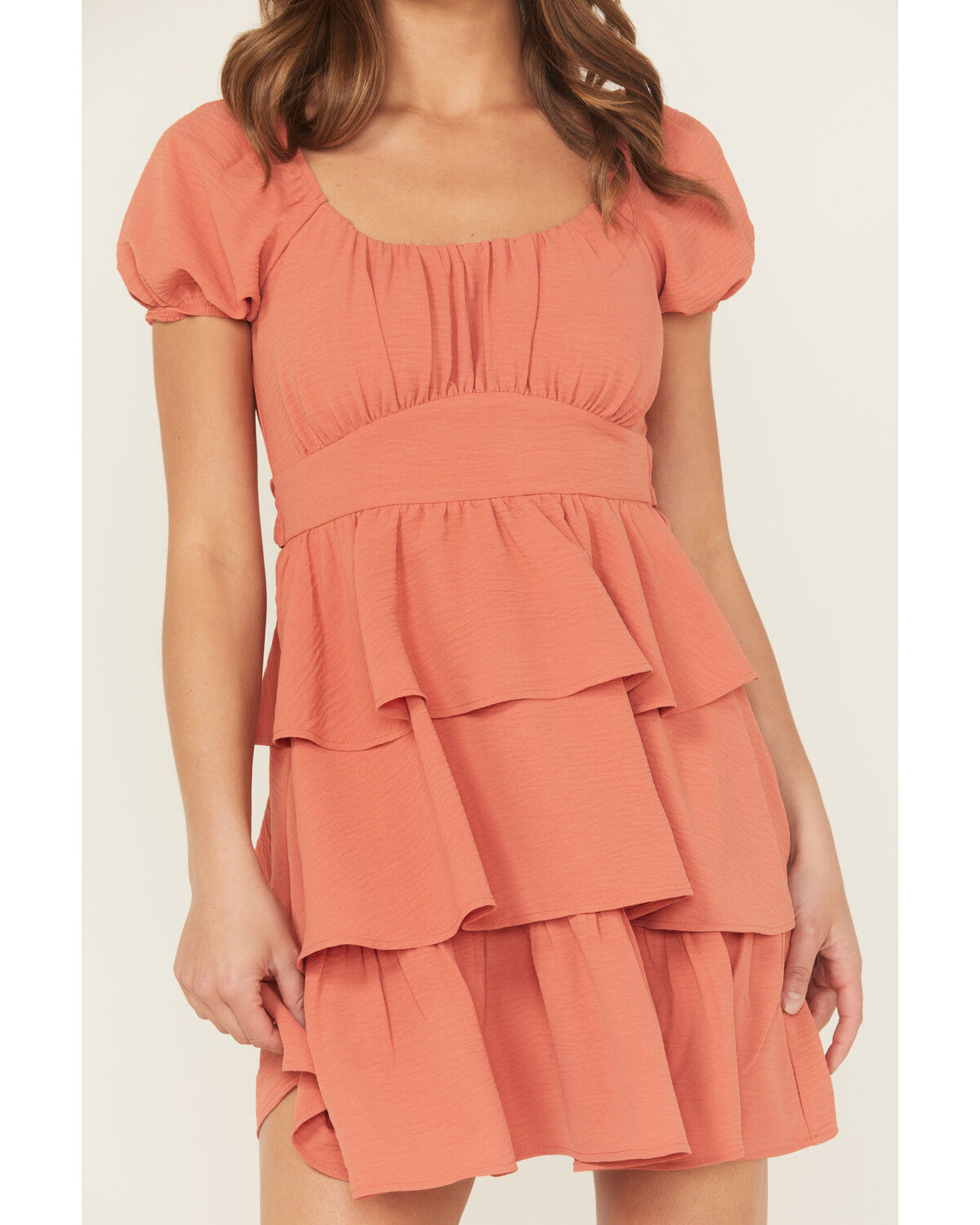 Image #3 - Originality Women's Solid Puff Sleeve Mini Dress, Sienna, hi-res