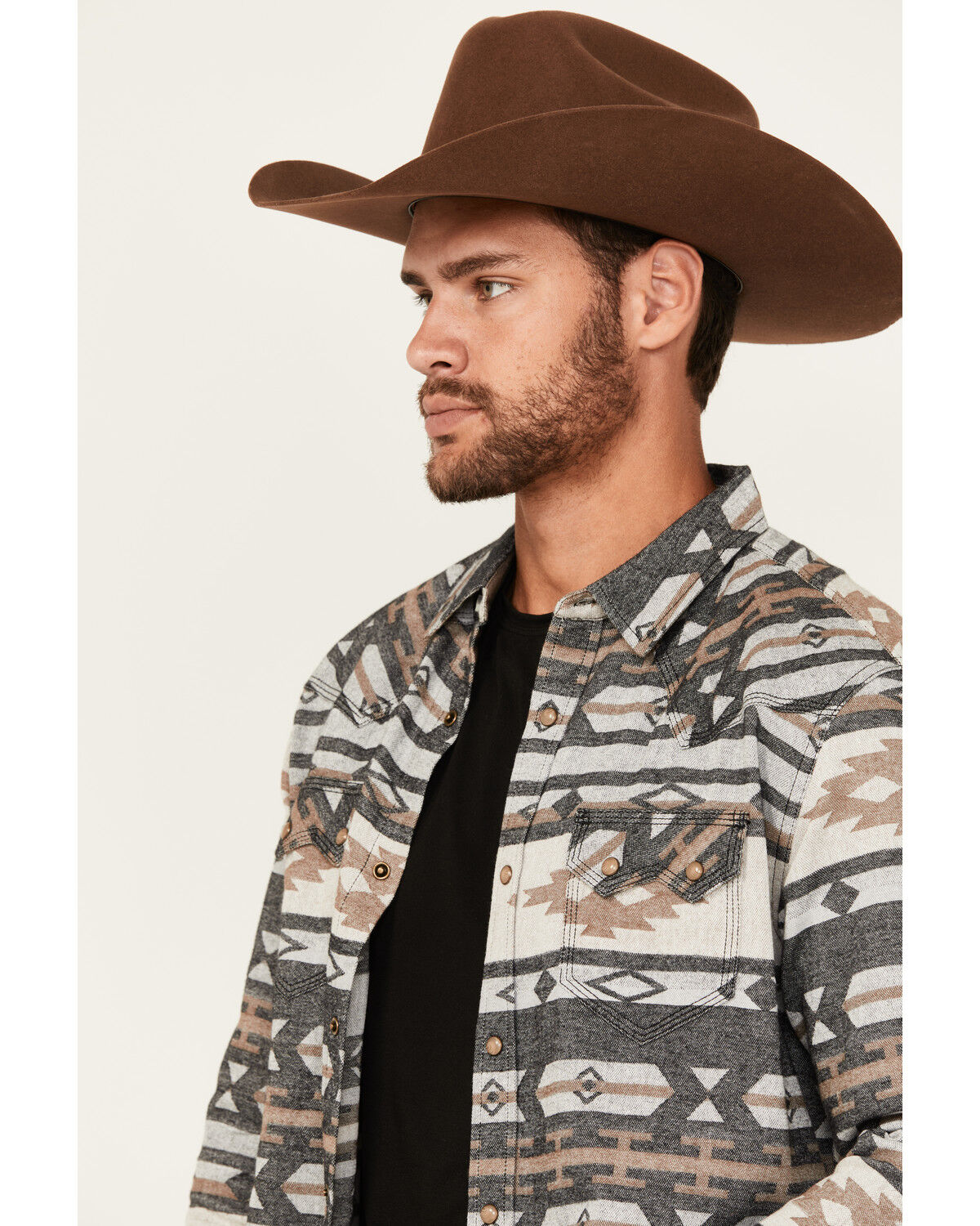 Image #2 - Moonshine Spirit Men's Gun Shop Southwestern Print Long Sleeve Snap Flannel Shirt, Tan, hi-res