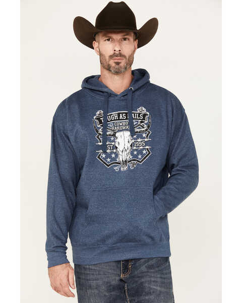 Image #2 - Cowboy Hardware Men's Tough As Nails Skull Graphic Hooded Sweatshirt, Blue, hi-res