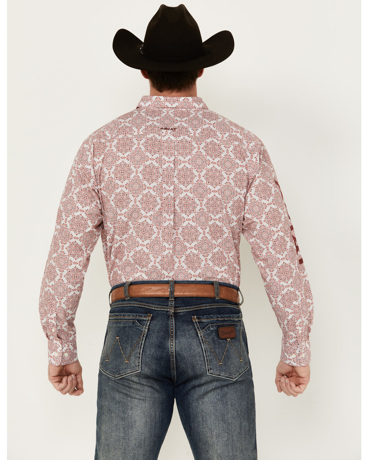 Image #4 - Ariat Men's Boot Barn Exclusive Clifford Logo Twill Medallion Long Sleeve Button-Down Western Shirt, Red, hi-res