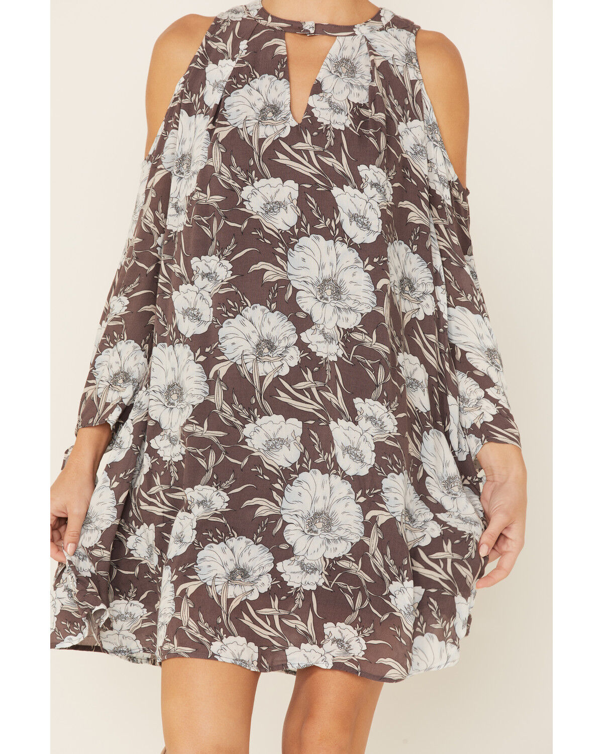 Image #2 - Miss Me Women's Floral Long Sleeve Cold Shoulder Dress, , hi-res
