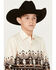 Image #2 - Panhandle Boys' Steer Head Southwestern Border Print Long Sleeve Pearl Snap Shirt, Natural, hi-res