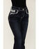 Image #2 - Grace in LA Women's Dark Wash Mid Leather Detail Pocket Bootcut Jeans, , hi-res