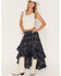 Image #1 - Cleo + Wolf Women's Plaid Print High Low Ruffle Midi Skirt, Navy, hi-res