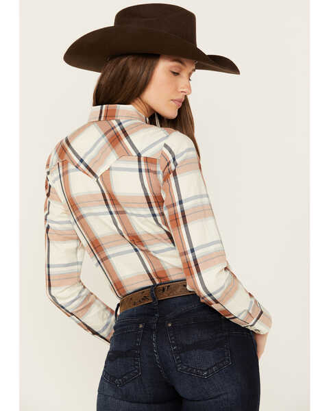 Image #4 - Shyanne Women's Lander Plaid Print Long Sleeve Snap Western Shirt, Cream, hi-res