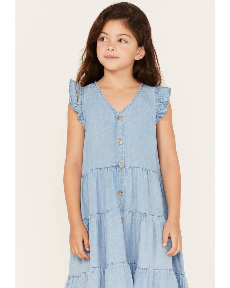 Hayden Girls' Light Wash Tiered Denim Dress, Blue, hi-res