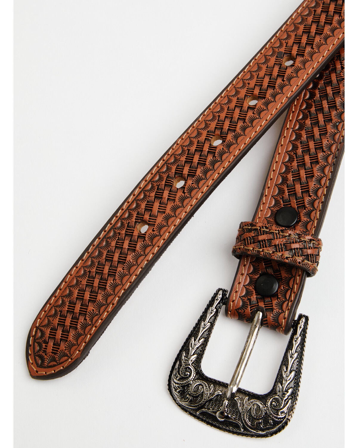 Image #2 - Roper Kids' Long Horn Southwestern Basket Weave Belt, Brown, hi-res