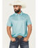 Image #1 - Rock & Roll Denim Men's Geo Print Short Sleeve Button-Down Stretch Polo Shirt, Teal, hi-res