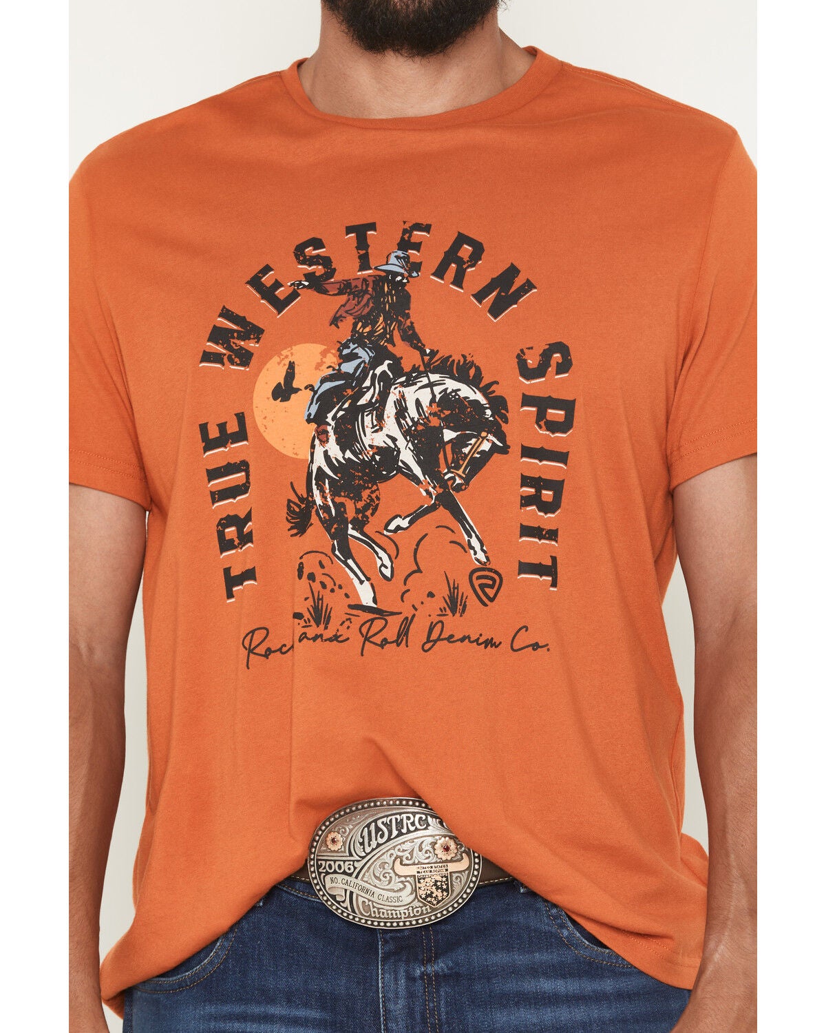 Image #3 - Rock & Roll Denim Men's Bronco Rider Short Sleeve Graphic T-Shirt, Orange, hi-res