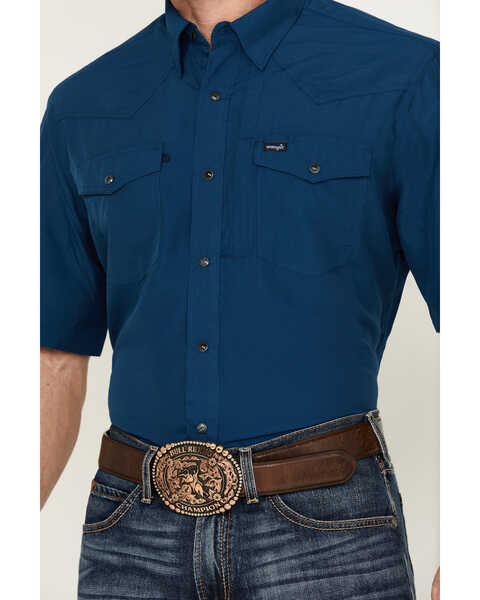 Image #3 - Wrangler Men's Solid Long Sleeve Snap Performance Western Shirt - Tall , Navy, hi-res