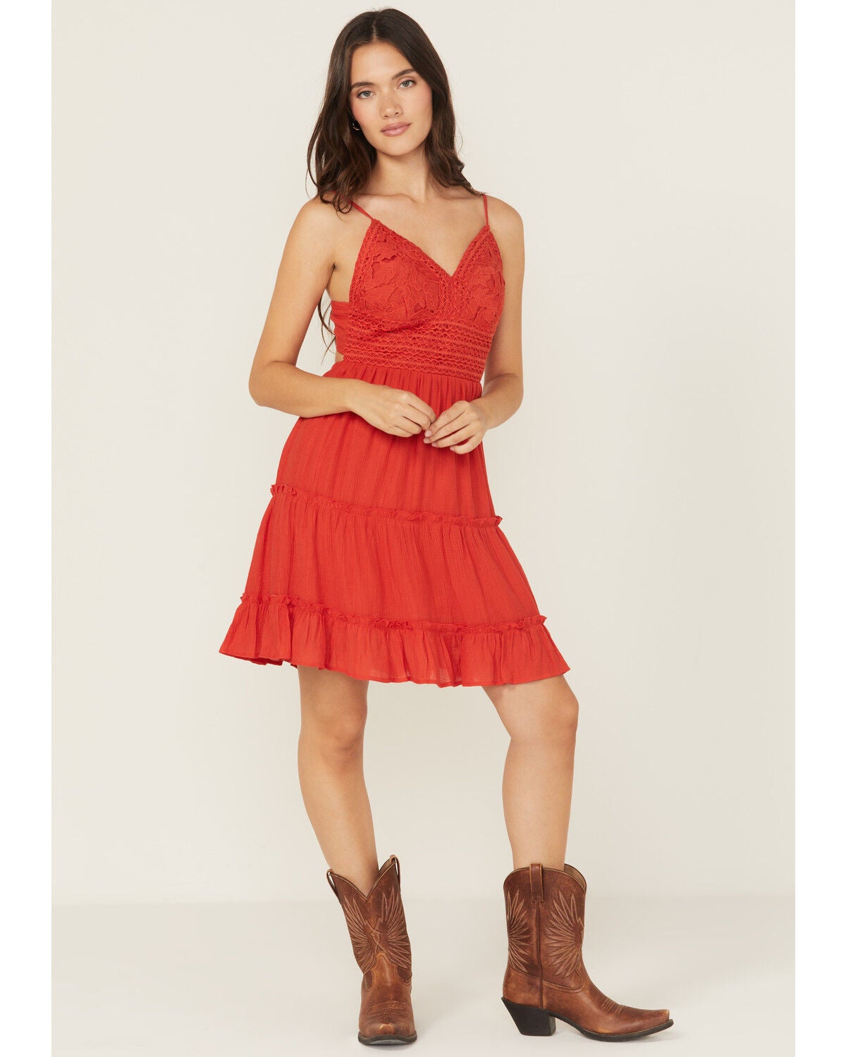 Shyanne Women's Lace Bustier Mini Dress, Red, hi-res