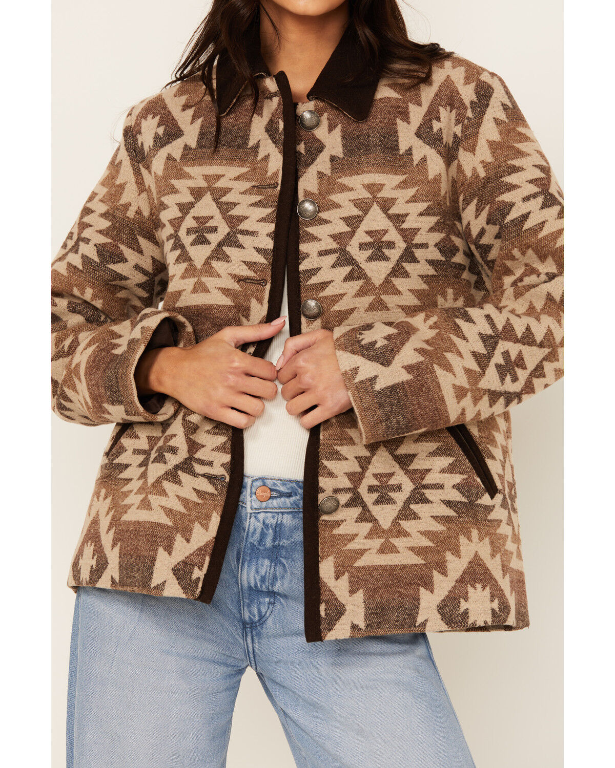 Image #3 - Cripple Creek Women's Southwestern Print Concho Jacket, Brown, hi-res