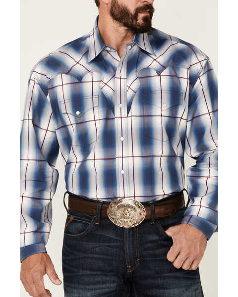 Stetson Men's Ombre Large Plaid Print Long Sleeve Snap Western Shirt , Blue, hi-res
