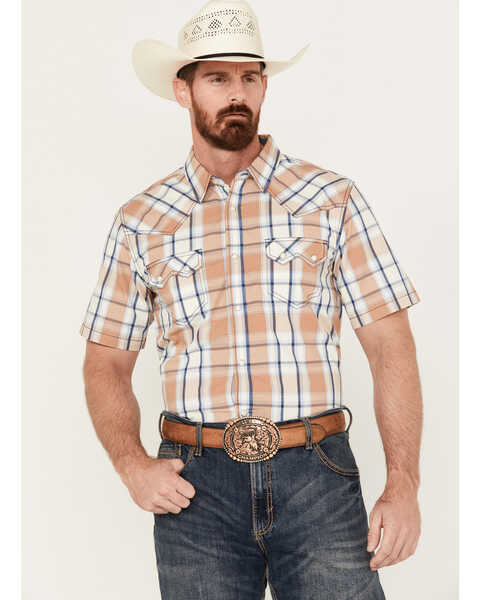 Image #1 - Cody James Men's Spectator Plaid Print Short Sleeve Snap Western Shirt, White, hi-res