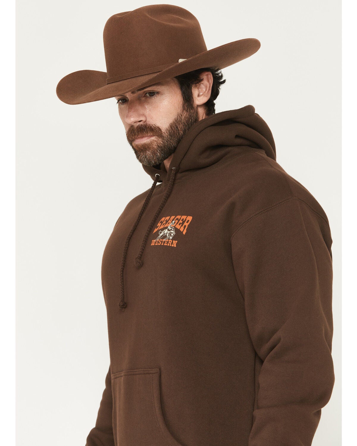 Image #3 - Seager Men's Rodeo Graphic Hooded Sweatshirt, Brown, hi-res