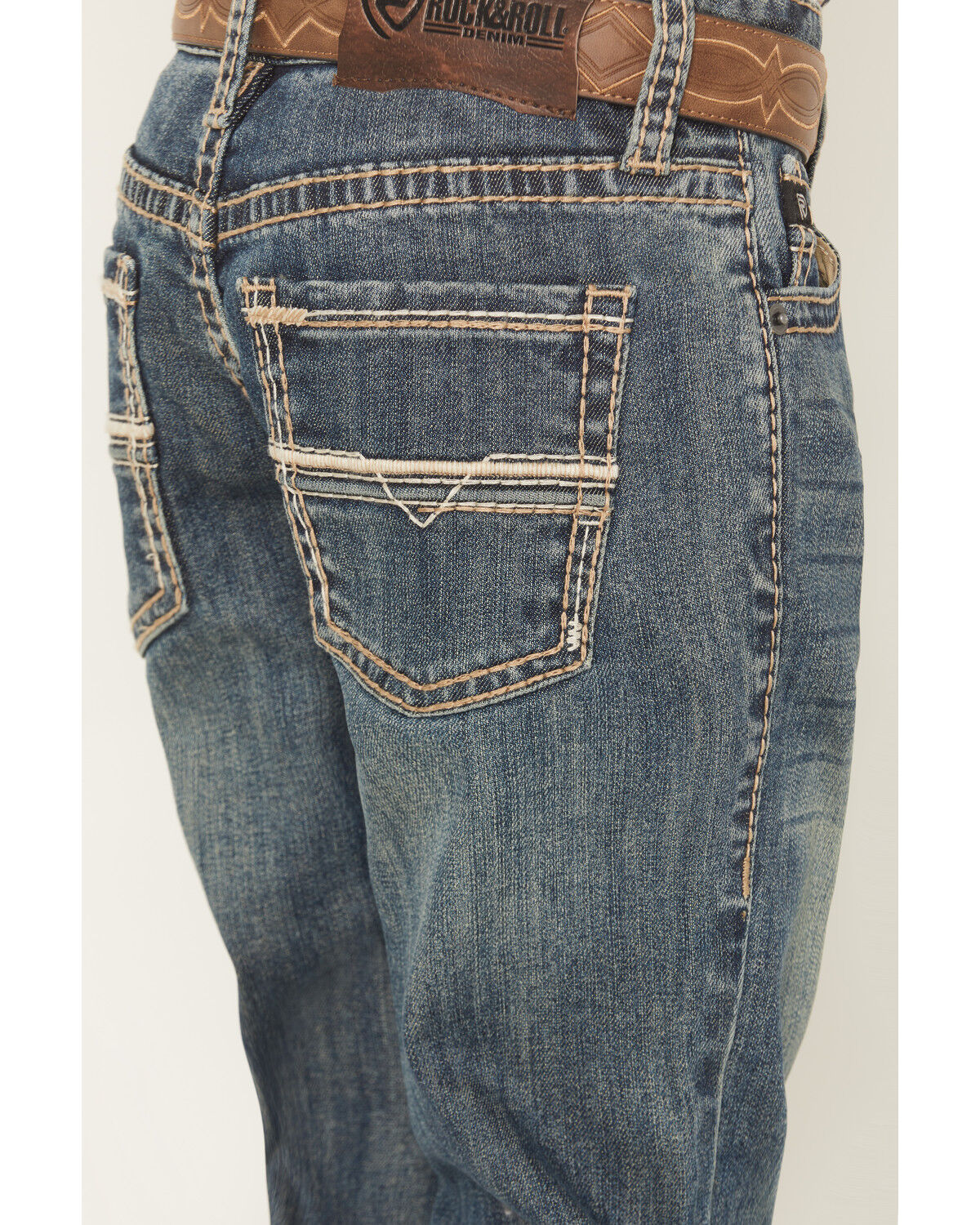 Image #4 - Rock & Roll Denim Boys' Medium Wash Ladder Stitch Embroidered Bootcut Denim Jeans, Medium Wash, hi-res