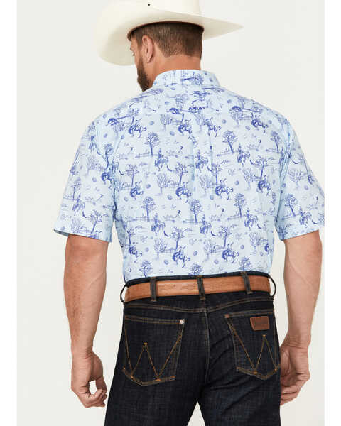 Ariat Men's Jonas Print Button-Down Short Sleeve Western Shirt, Light Blue, hi-res