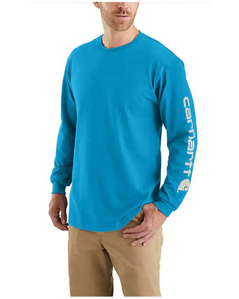 Carhartt Men's Loose Fit Heavyweight Long Sleeve Graphic T-Shirt , Teal, hi-res