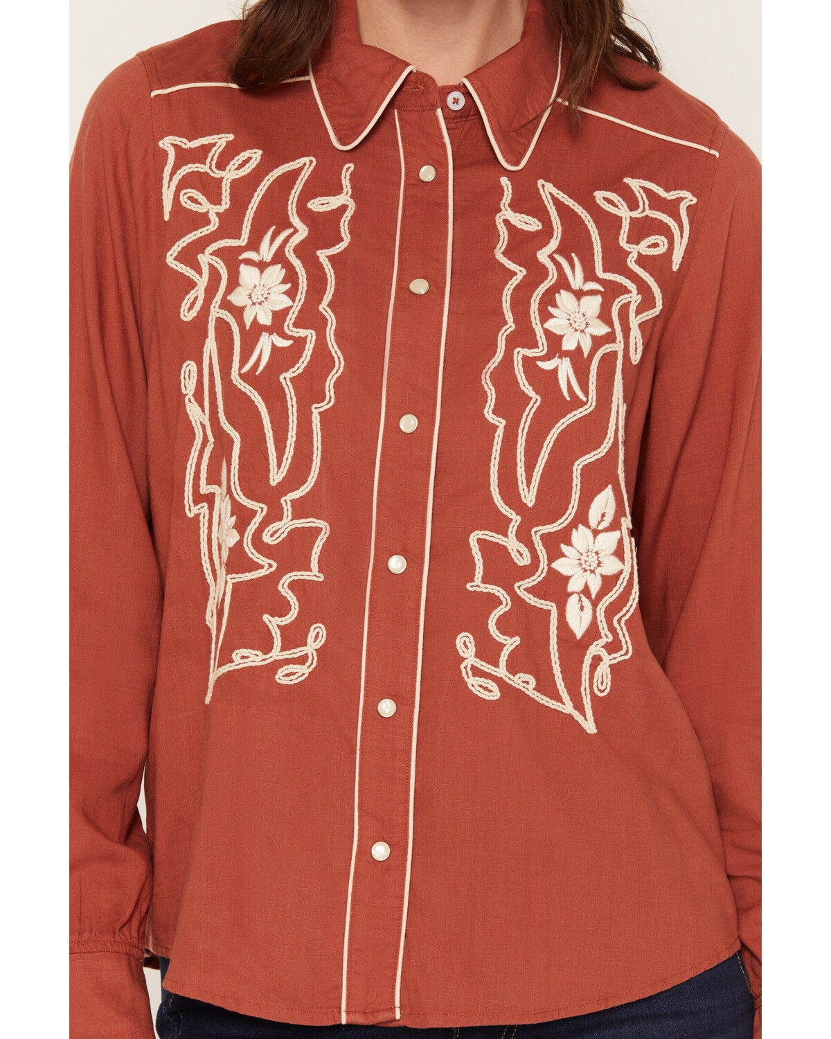 Image #3 - Kimes Ranch Women's Stevie Floral Embroidered Long Sleeve Pearl Snap Western Shirt, Red, hi-res