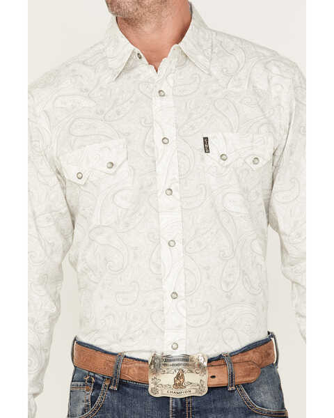 Image #3 - Cinch Men's Modern Fit Large Paisley Print Long Sleeve Snap Western Shirt , Cream, hi-res