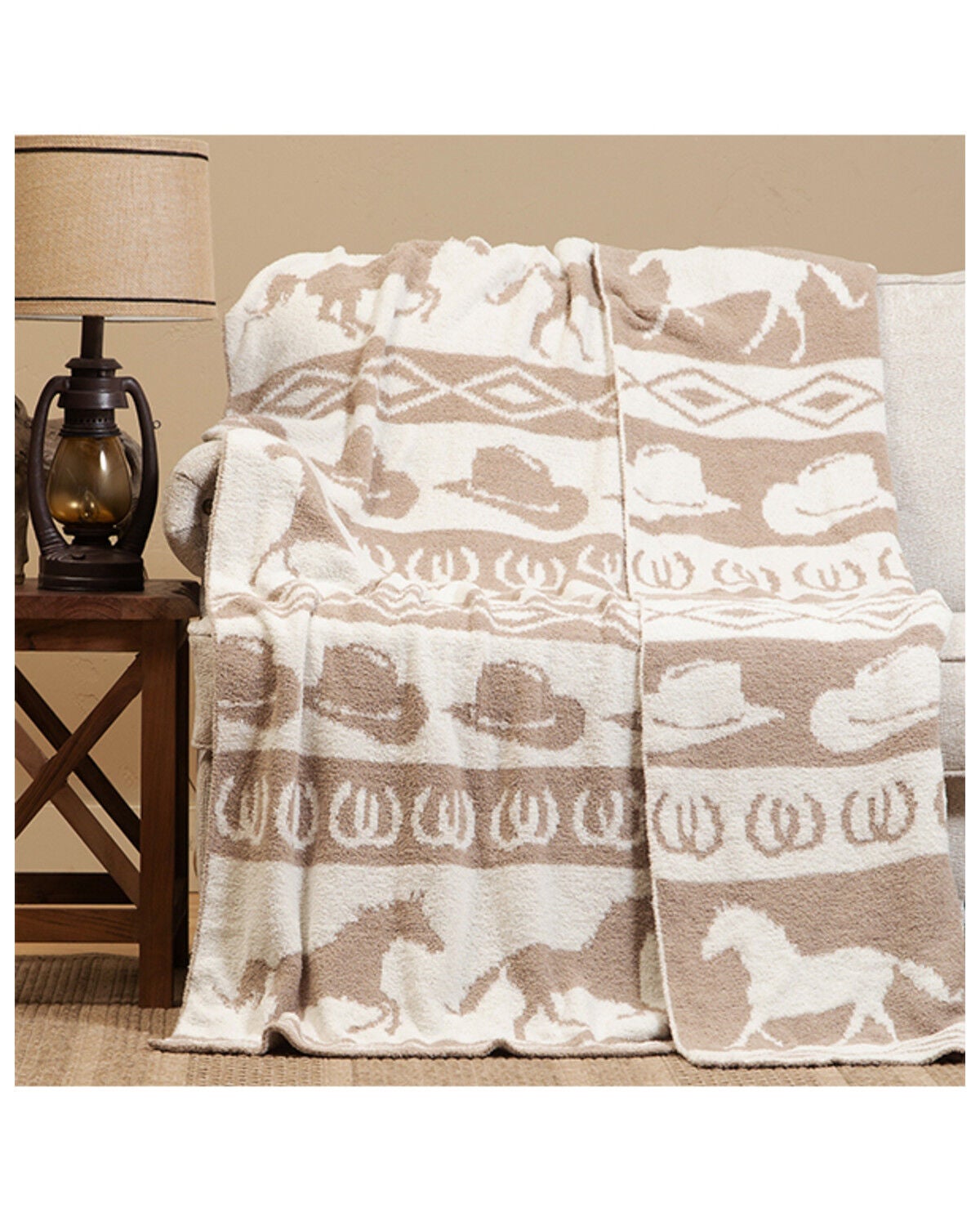 Image #4 - Carstens Home Wrangler Rodeo Stretchy Throw Blanket, Tan, hi-res