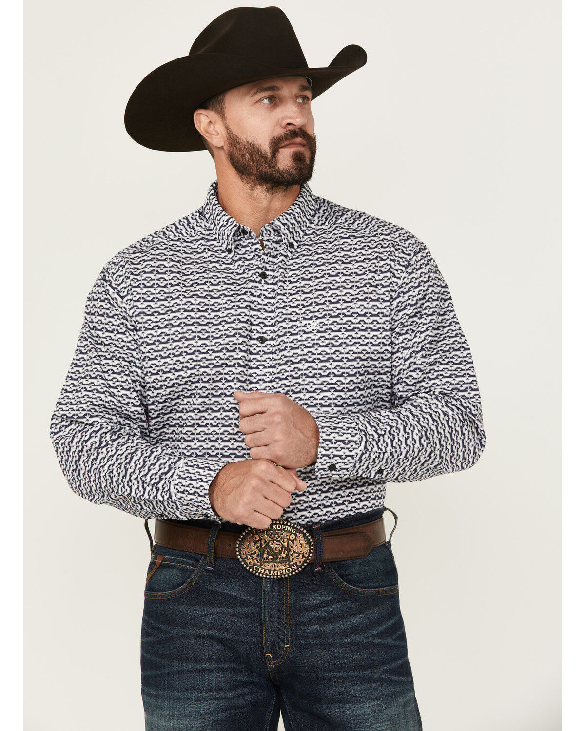 Image #1 - Ariat Men's Patton Classic Fit Printed Long Sleeve Button-Down Western Shirt, Black, hi-res