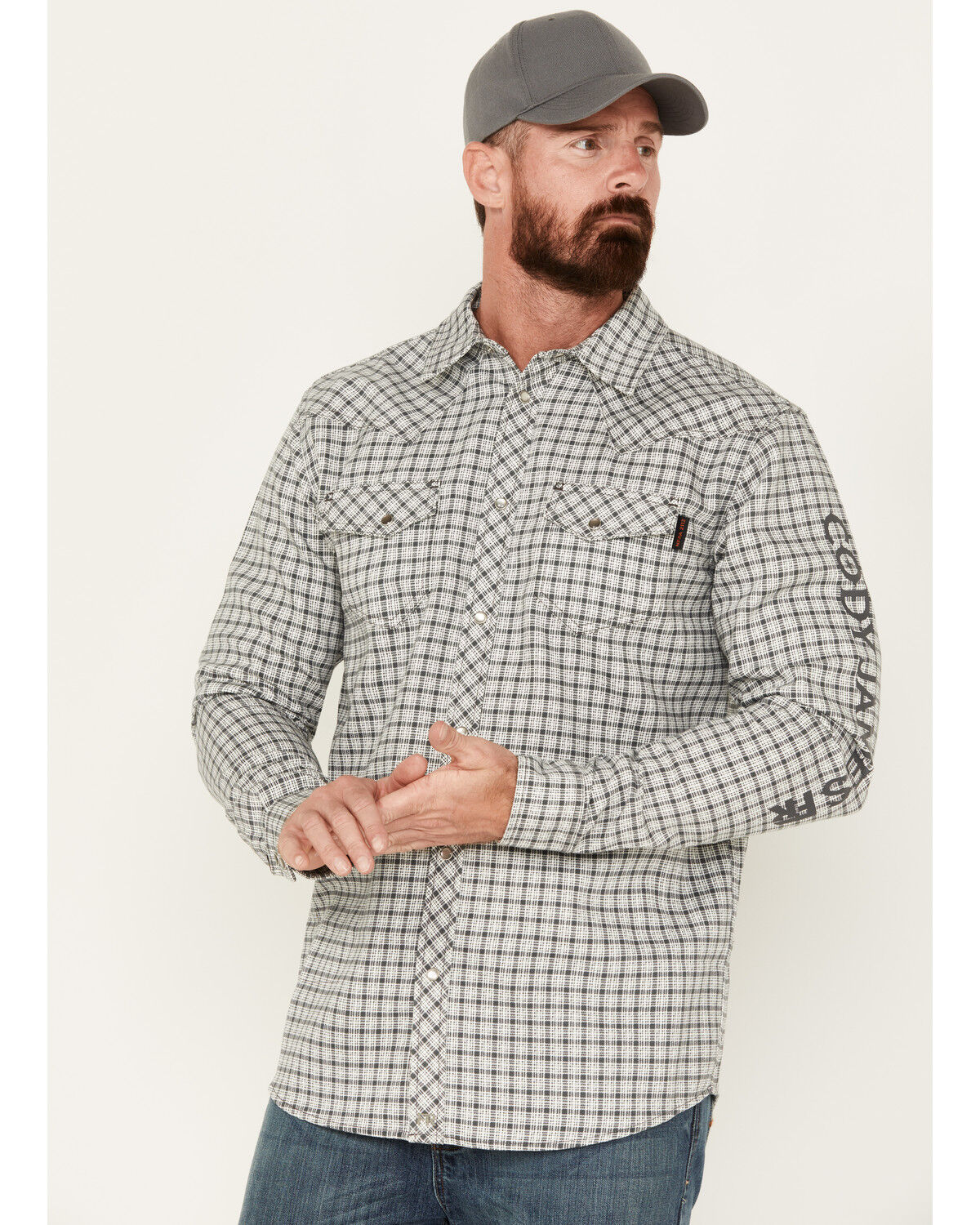 Image #1 - Cody James Men's FR Lightweight Logo Long Sleeve Pearl Snap Stretch Work Shirt, , hi-res
